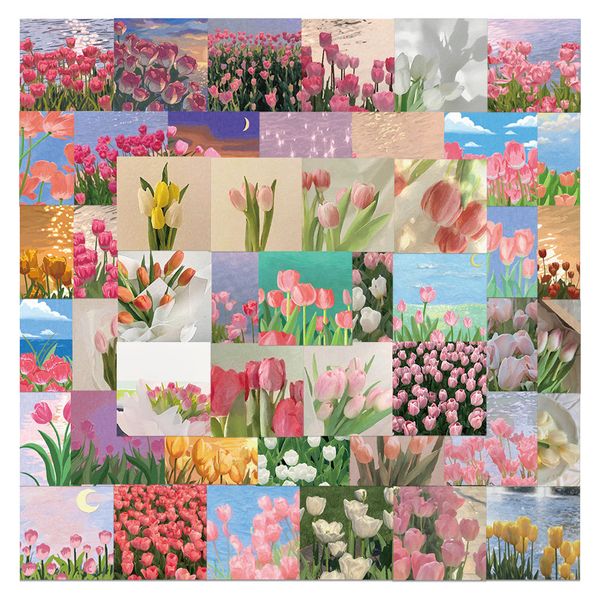 

60pcs mixed car stickers flowers tulips for skateboard baby scrapbooking pencil case diary phone lapplanner decoration book album kids toys
