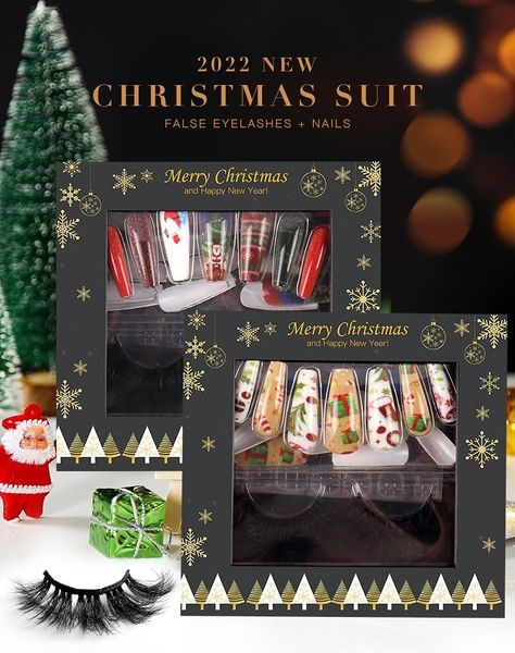 

reusable handmade curly false eyelashes & fake nail christmas set messy crisscross multilayer thick mink fake lashes with brush eyelash exte