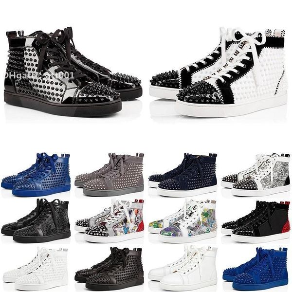 

red-bottoms christians 2021 platform fashion red shoes studded spikes flat sneakers for men women glitter party genuine leather casual o eer, Black