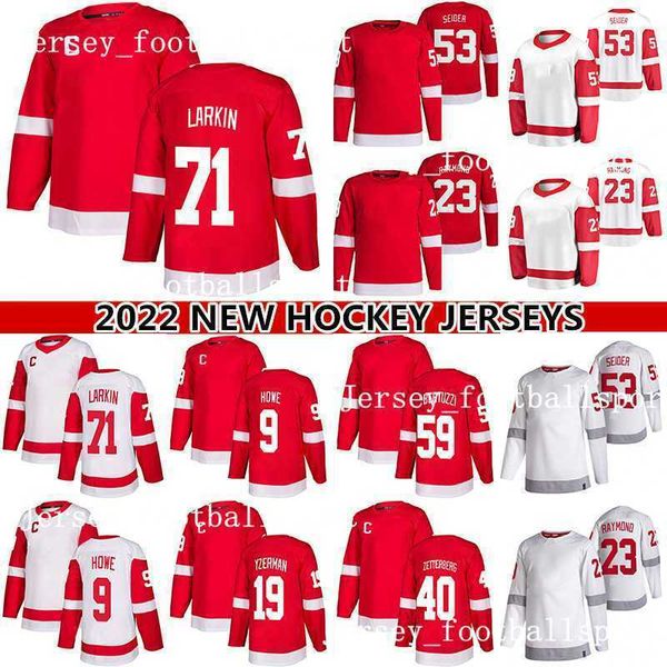 

hockey jerseys 71 dylan larkin jersey 13 pavel datsyuk 53 moritz seider 59 tyler bertuzzi 23 lucas raymond 19 steve yzerman 9 gordie howe, Black