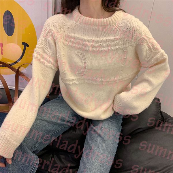 

jacquard letter sweater autumn winter women knitted pullovers long sleeve warm sweater street loose sweaters, White;black