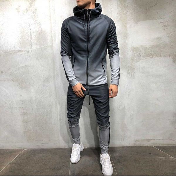 

men's tracksuits new zipper leisure sports suit men cotton light cardigan hoodie d sports coat brand clothing style for autumn and wint, Gray