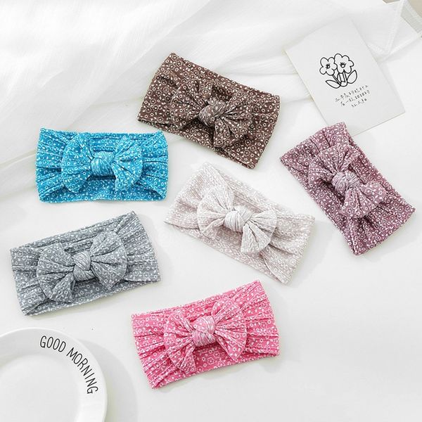 

baby nylon headbands floral printing cable knit bow knot headband elastic hairbands for children turban head wrap accessories, Slivery;white