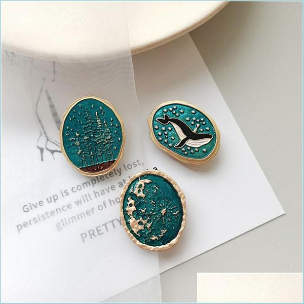 

pins brooches plant ellipse oil painting pins starry sky ocean whale enamel glaze brooch retro fashion jewelry women shirt bags 5 9 dhnkn, Gray