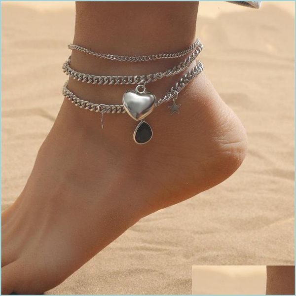 

anklets fashion jewelry vintage double layer anklet star water drop love heart pendant chain anklets 3765 q2 delivery 2022 dhlnc, Red;blue