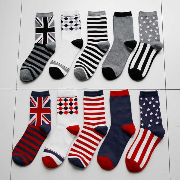 

men's socks man striped socks business flags paragraph eur39-44 t221011, Black