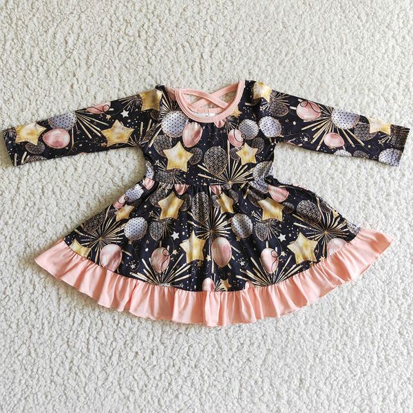 

10pcs wholesale baby girl dress long sleeve happy new year boutique toddler girls dresses cute toddler kids clothes children clothing outfit, Red;yellow