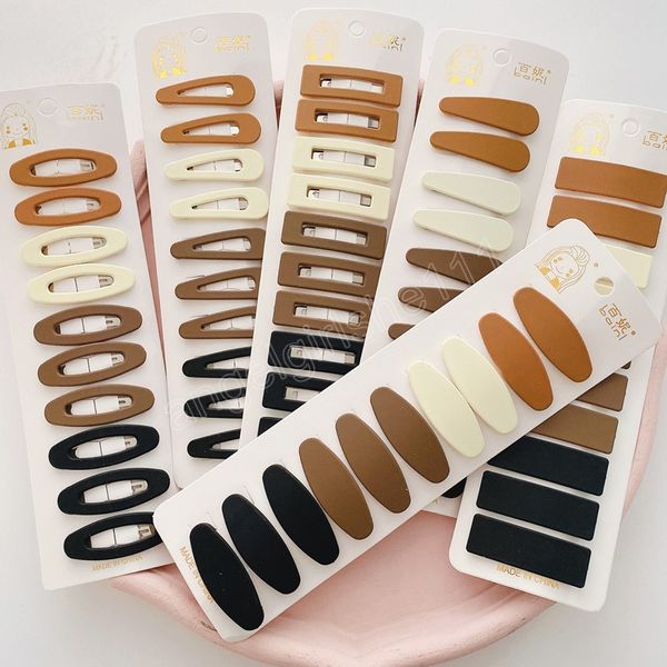 

10 pieces milk coffee color snap hair clips for kids cute frosted bb solid matel hairpins girls hair accessories, Slivery;white