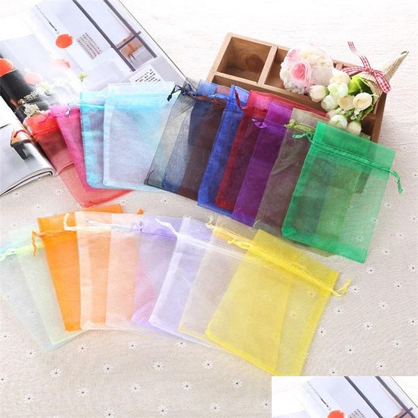 

jewelry pouches bags jewelry bags organza wedding party xmas gift gold sier 18 colors with dstring 7x9cm 9x12cm 10x15cm 13x18cm 20x dh0yo, Pink;blue