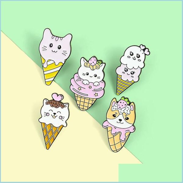 

pins brooches ice cream pink cat enamel brooches pin for women fashion dress coat shirt demin metal brooch pins badges promotion gi dhihf, Gray