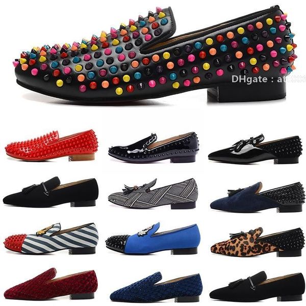 

red-bottoms christians sale luxury designer mens leather dress shoes spikes red flats suede canvas loafers wine red black blue pour ho r gtl