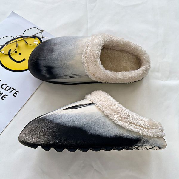 

cotton slippers winter warm covered feet cotton shoes women's shoes suede personalized painted thick soft plush outdoor men's snow, Black