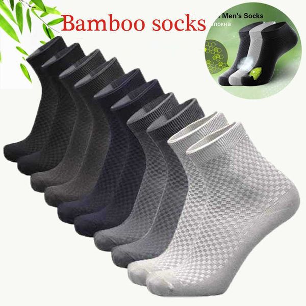 

men's socks 1 pair business bamboo fiber casual male large high  quality breathable compression long t221011, Black