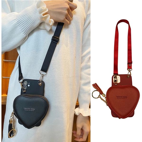 

luxury cases big love heart wallet lipstick bag crossbody lanyard girl gift case for iphone 14 pro max 12 11 13 xs xr 7 8 plus x cover