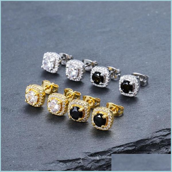 

stud mens hip hop stud earrings jewelry fashion round gold sier black diamond for men drop delivery 2022 dh2df, Golden;silver