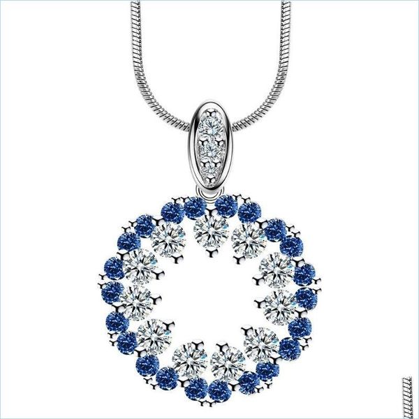 

chains chains luxury gorgeous women jewelry blue crystal round pendant snake chain necklace wedding engagement party set gifts drop dhnqy, Silver