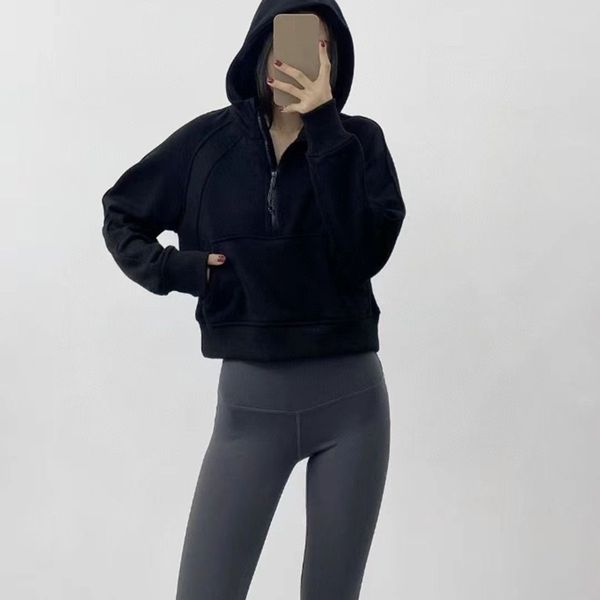 

hoodies women autumn sweatshirt yoga suit jacket ladies sport half zipper thick loose short style with fleece lu-001