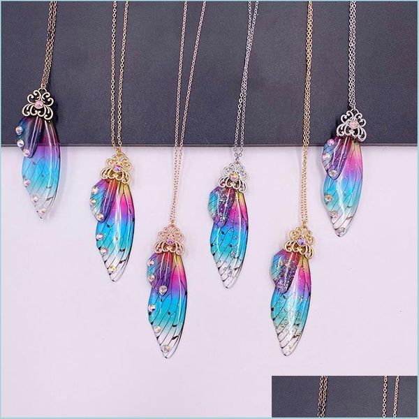 

pendant necklaces pendant necklaces handmade clear resin butterfly for women metal transparent foil rhinestones simation wing choker dh3qb, Silver