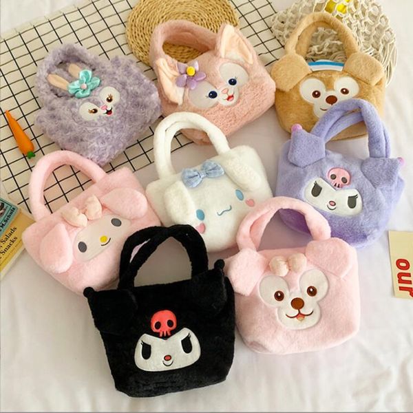 

girls fashion square fuzzy soft cartoon handbag girl lovely casual princess accessories multi design handbags, Black