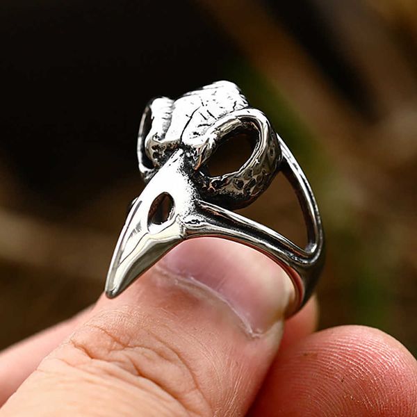 

cluster rings mens 316l stainless steel crow head rings vintage viking ring for teens gothic punk biker unique jewelry gifts wholesale l2210, Golden;silver