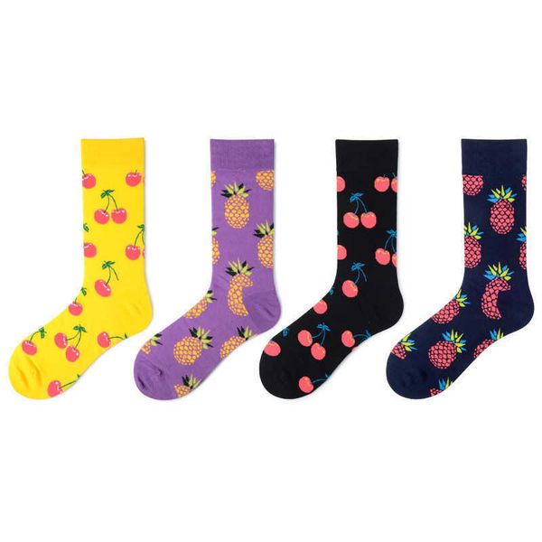 

men's socks new fashion fruit pineapple apple cherry mens cotton happy socks hip hop street crew meias funny skateboard harajuku pink y, Black