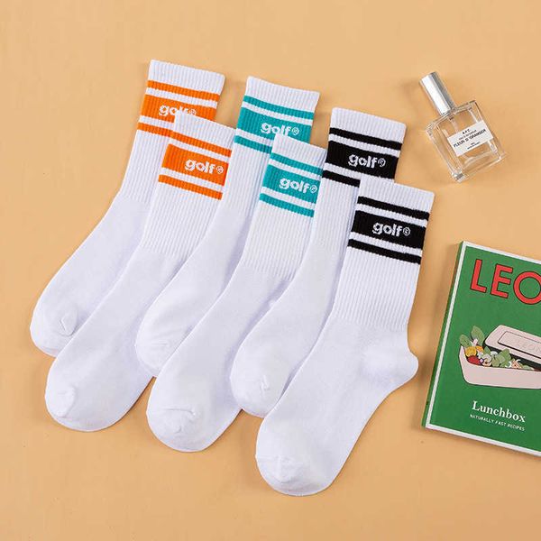 

men's socks golf crew white funky street fshion wear cotton college socks retro old school hiphop skate harajuku white three stripes co, Black