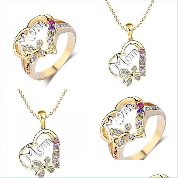 

other jewelry sets necklace ring two piece set mom love heart pattern inlay crystal plated gold chain fashion mothers gift 6lr j2 dr dhvbj, Silver