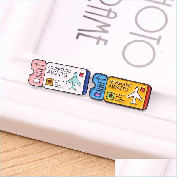

pins brooches air tickets enamel pin custom adventure awaits brooches shirt lapel bag yellow white badge outdoors jewelry gift for dhazh, Gray