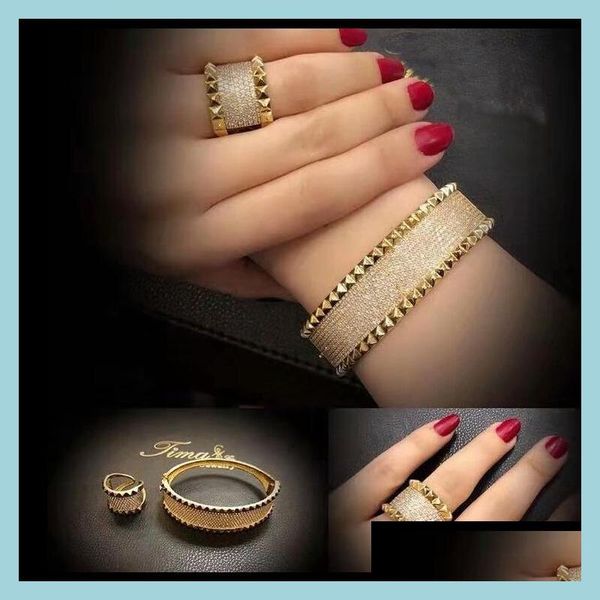

other jewelry sets diamonds ring bangle bracelet for women jewelry set copper zircons luxury rings bracelets valentines day gift gir dhrjy, Silver