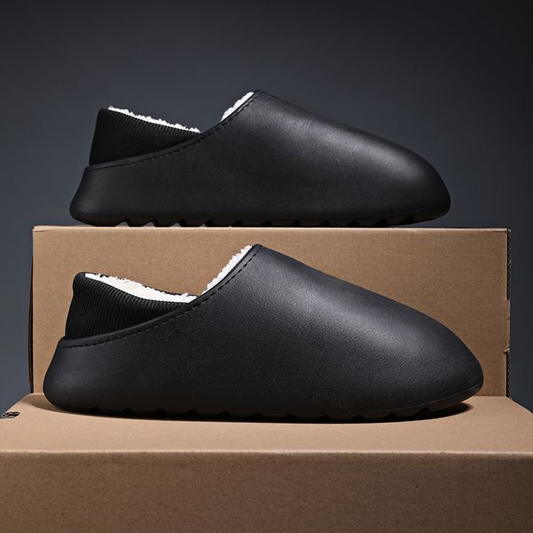 

winter two wear method slippers cotton plush warm slippers platform soft eva fashion simple trend indoor lazy man slippers men and women lar, Black