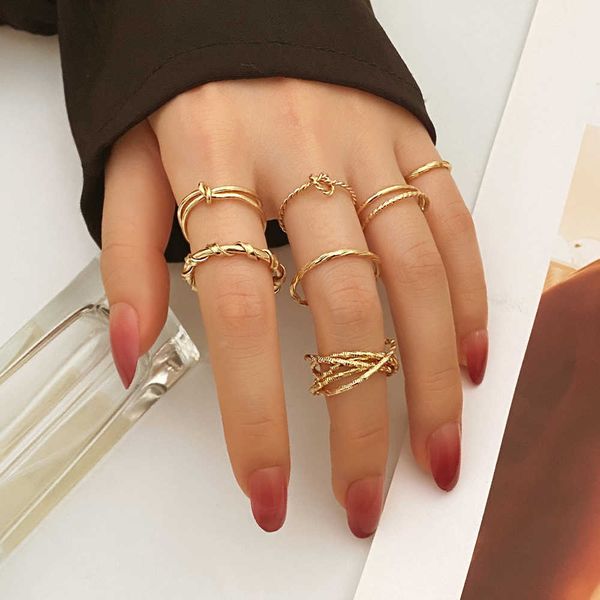 

cluster rings kisswife fashion gold color metal rings set for women succinct irregular staggered finger ring 2022 trend jewelry party gifts, Golden;silver