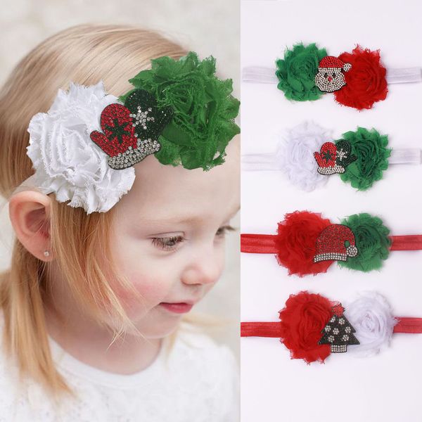 

16001 europe fashion infant baby christmas headbands kids flower santa claus tree hat gloves hairband children headwear hair accessory, Slivery;white