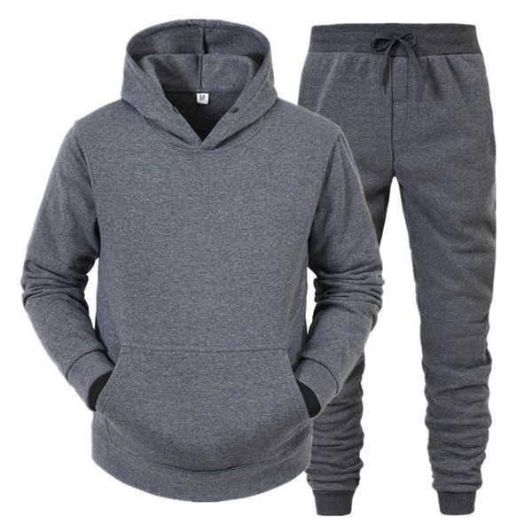 

men's tracksuits winter pc hoodie pants sports suit leisure solid color sweater clothing sportswear l g221011, Gray