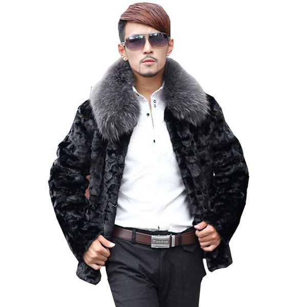 

black mens faux coat jackets plus size fur coat men winter turn-down collar single breasted windbreakers, Black;brown