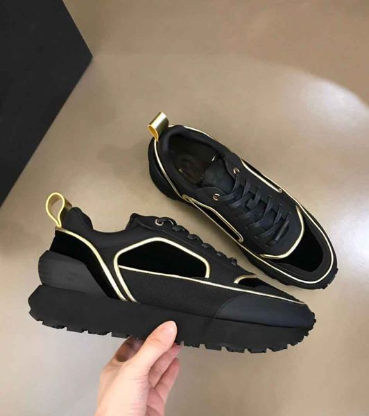 

luxury men sneaker shoes suede nylon mesh runs racer low-sport shoe white tpu platform chunky soles casual walking eu38-46, Black