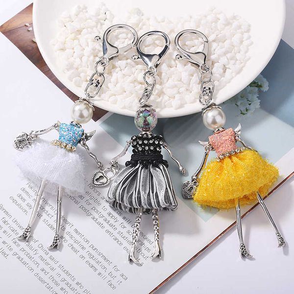 

key rings brand 2020 cute new doll keychain women car pendant girls bag key chains key ring statement handmade fashion jewelry l221010, Slivery;golden