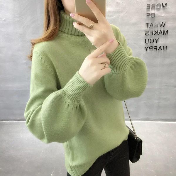 

women's sweaters women pullover and sweater autumn winter ladies lantern sleeve knitted turtleneck slim pullovers female jumper, White;black