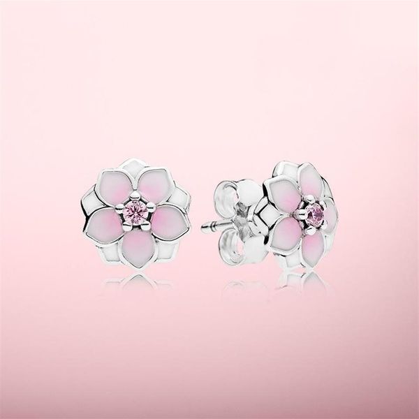 

pink magnolia earrings beautiful women jewelry with original box for pandora 925 sterling silver flower stud earring sets295d, Golden;silver