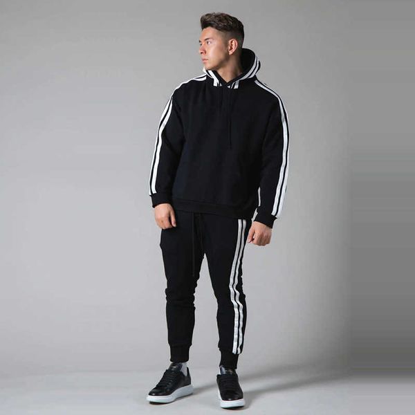 

men's tracksuits man hoodie sets border autumn and winter new sweater pants sports elastic slim fit running outdoor leisure twopiece su, Gray