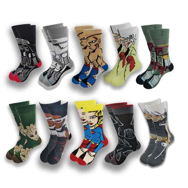 

men's socks anime heroes socks for men and women fashionable funny skateboard crew socks t221011, Black