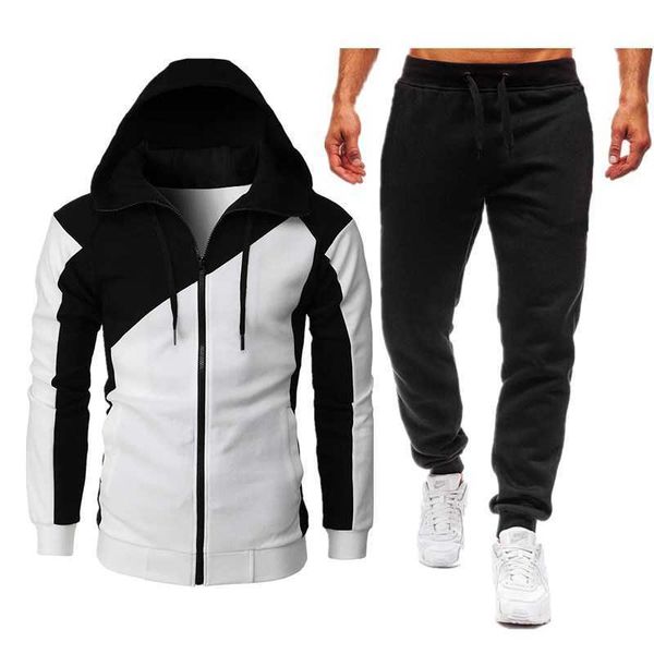 

men's tracksuits autumn winter matching color sportswear sets casual zipper hoodies sweatshirts sweatpants suit hooded tracksuit for g2, Gray