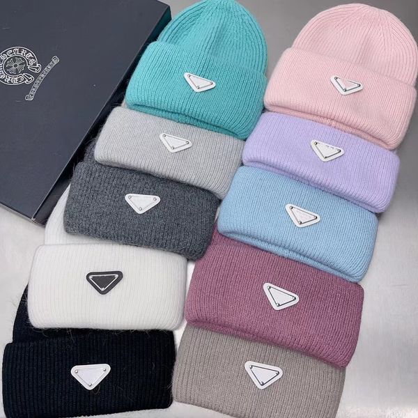 

2022 luxury knitted hat brand designer beanie cuff rabbit wool cap men's and women's fit hats solid color leisure slouchy skull ha, Yellow