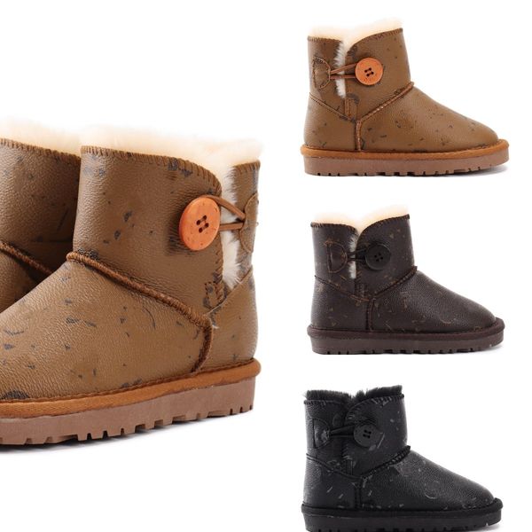 

classic mini snow boots kids toddler australia genuine leather wool booties shearling fur lined short ankle button boot winter boys girls wg, Black