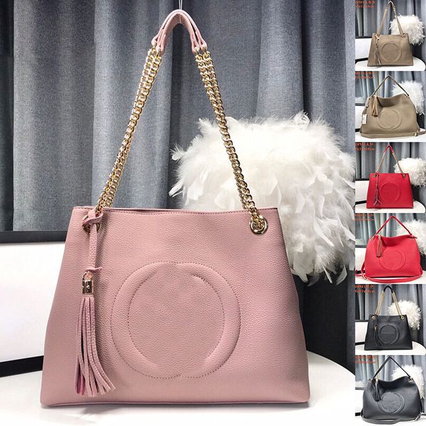 

women handbag tote bag 7a quality shopping bags leather tassel letter solid color shoulder bag double chain large capacity pocket pouch