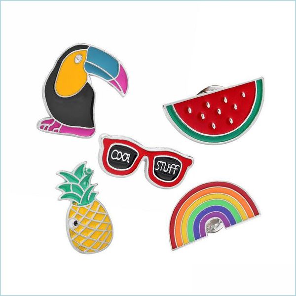 

pins brooches customized hard enamel pin brooches cartoon cute woodpecker watermelon pine rainbow brooch clothing bag accessories  dh3nz, Gray
