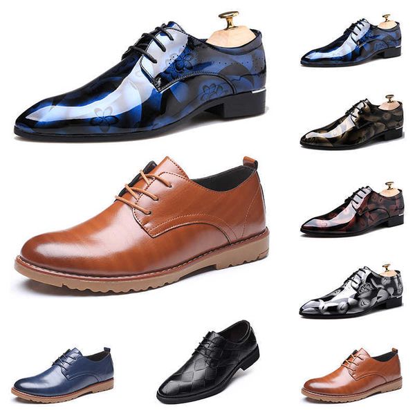 

dress shoes flat mens leather british printing navy bule black brow cherry red oxfords office party wedding round toe outdoor shoe