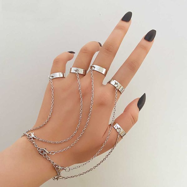 

cluster rings kisswife hiphop punk silver color long tassel chain rings for women men fashion metal adjustable open finger rings set jewelry, Golden;silver