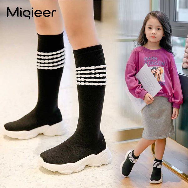 

boots spring girls high boots flying woven breathable children walking running sports shoes kids knitted stretch sock shoes size 26-37 l2210, Black;grey