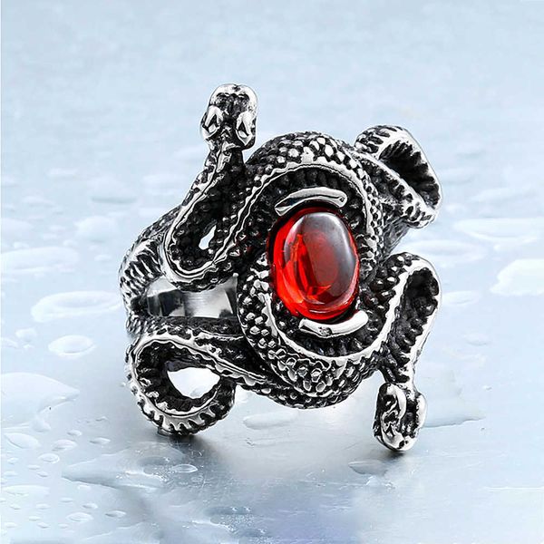 

cluster rings punk red animal double snake rings for men women vintage stainless steel gothic king cobra ring biker jewelry wholesale l22101, Golden;silver