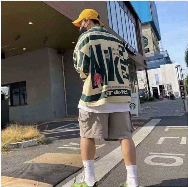 

hoodie high co cpfms branded air street letter printed half button polo shirt men's and women's long sleeve pullover loose9crc, Black